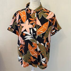 C & C California orange brown floral short sleeve linen top Size XS New